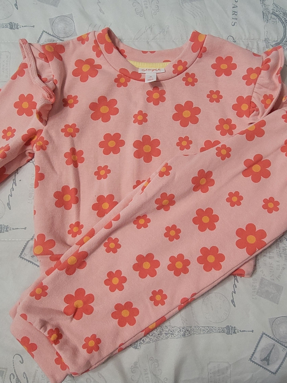 Cat & Jack Pink Floral Ruffle Long Sleeve Tee And Pants- Coral & Yellow Flowers